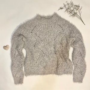 Fuzzy grey mock neck sweater